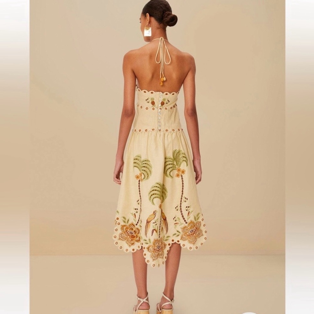 FARM RIO Delicate Forest Sand Richelieu Embroidered Midi Dress Size XS - Picture 4 of 9